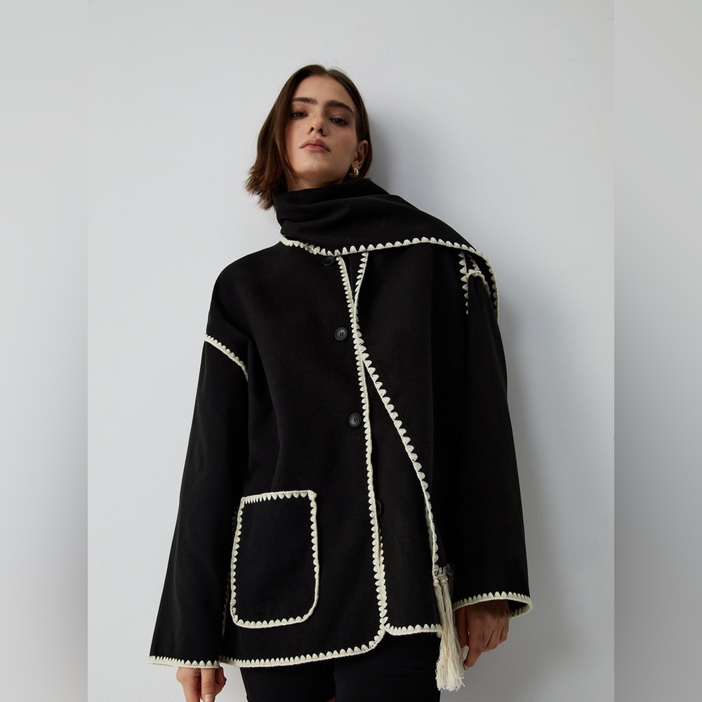 MICAS Elegant Black Women's Jacket with White Trim
